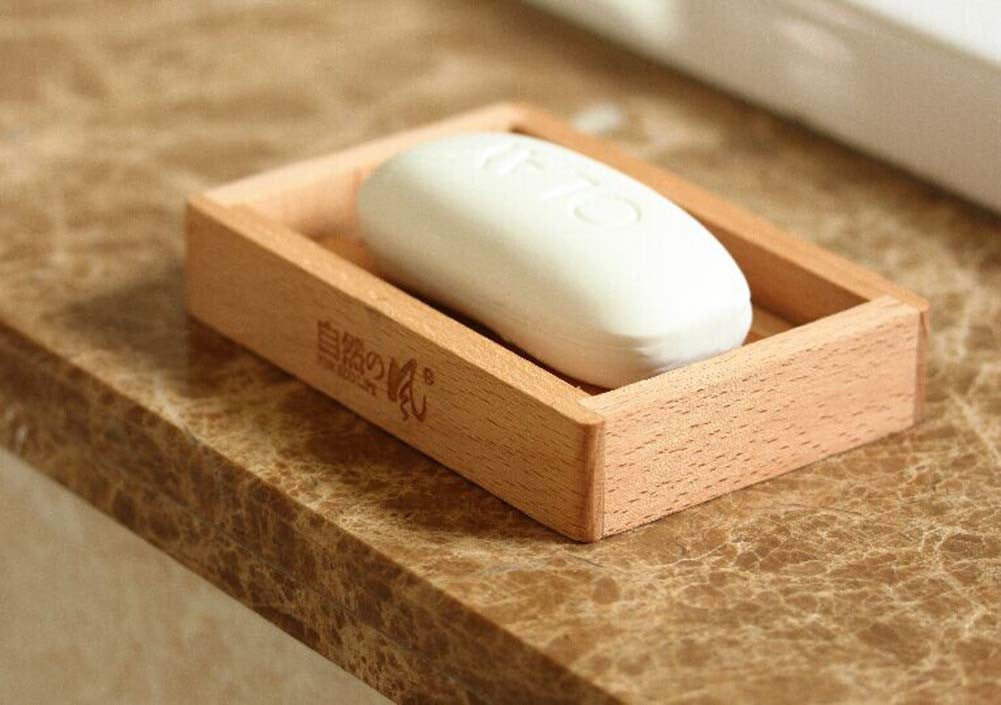 Rectangular Natural Wood Soap Dish Bathroom Soap Holder