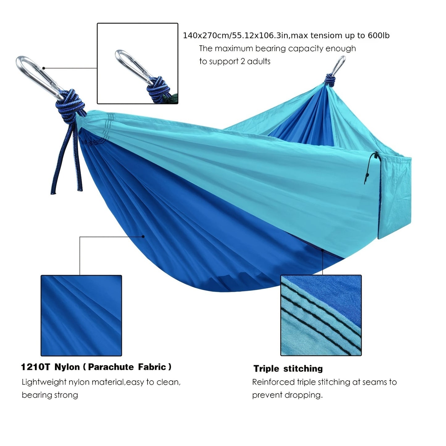 1pc Outdoor Camping Hammock; Portable Nylon Parachute Hammock 106*55in