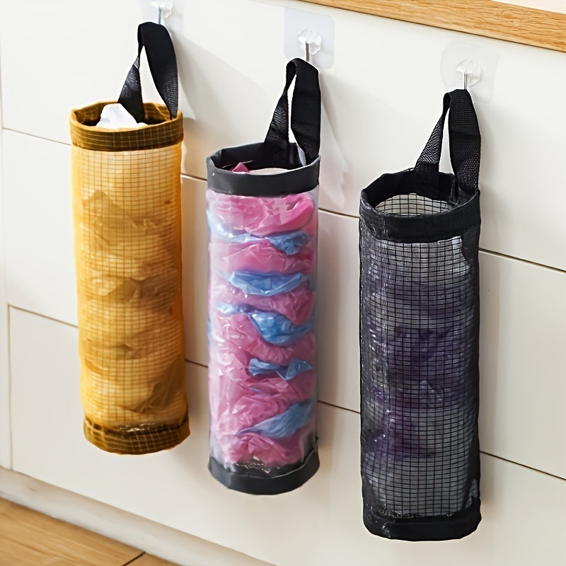 1pc Plastic Bag Holder; Mesh Hanging Storage Dispenser; Foldable; Breathable; Washable Hanging Mesh Garbage Bag Organizer For Plastic Bag Storage; Kitchen Supplies