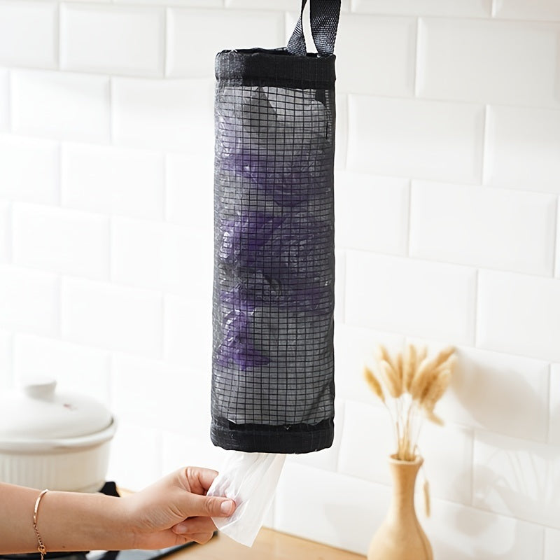 1pc Plastic Bag Holder; Mesh Hanging Storage Dispenser; Foldable; Breathable; Washable Hanging Mesh Garbage Bag Organizer For Plastic Bag Storage; Kitchen Supplies