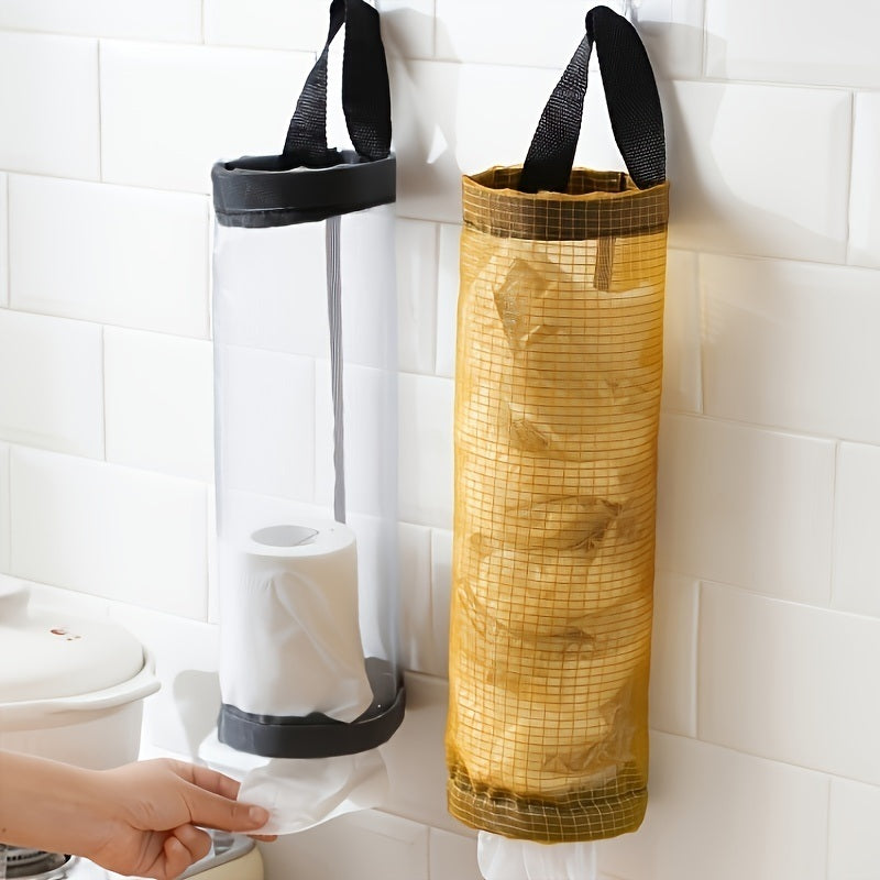 1pc Plastic Bag Holder; Mesh Hanging Storage Dispenser; Foldable; Breathable; Washable Hanging Mesh Garbage Bag Organizer For Plastic Bag Storage; Kitchen Supplies