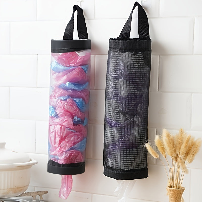 1pc Plastic Bag Holder; Mesh Hanging Storage Dispenser; Foldable; Breathable; Washable Hanging Mesh Garbage Bag Organizer For Plastic Bag Storage; Kitchen Supplies