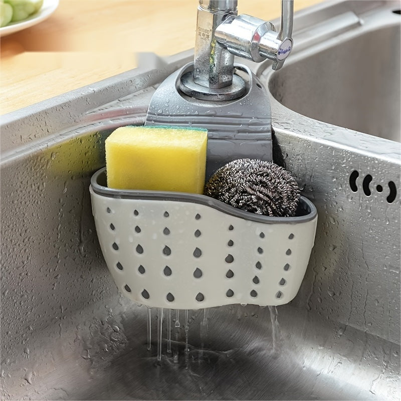 1 Pc Sink Sponge Rack; Sink Organizer Silicone Storage Box; Hangable Multifunctional Drainage Adjustable Shoulder Strap; Sponge Rack