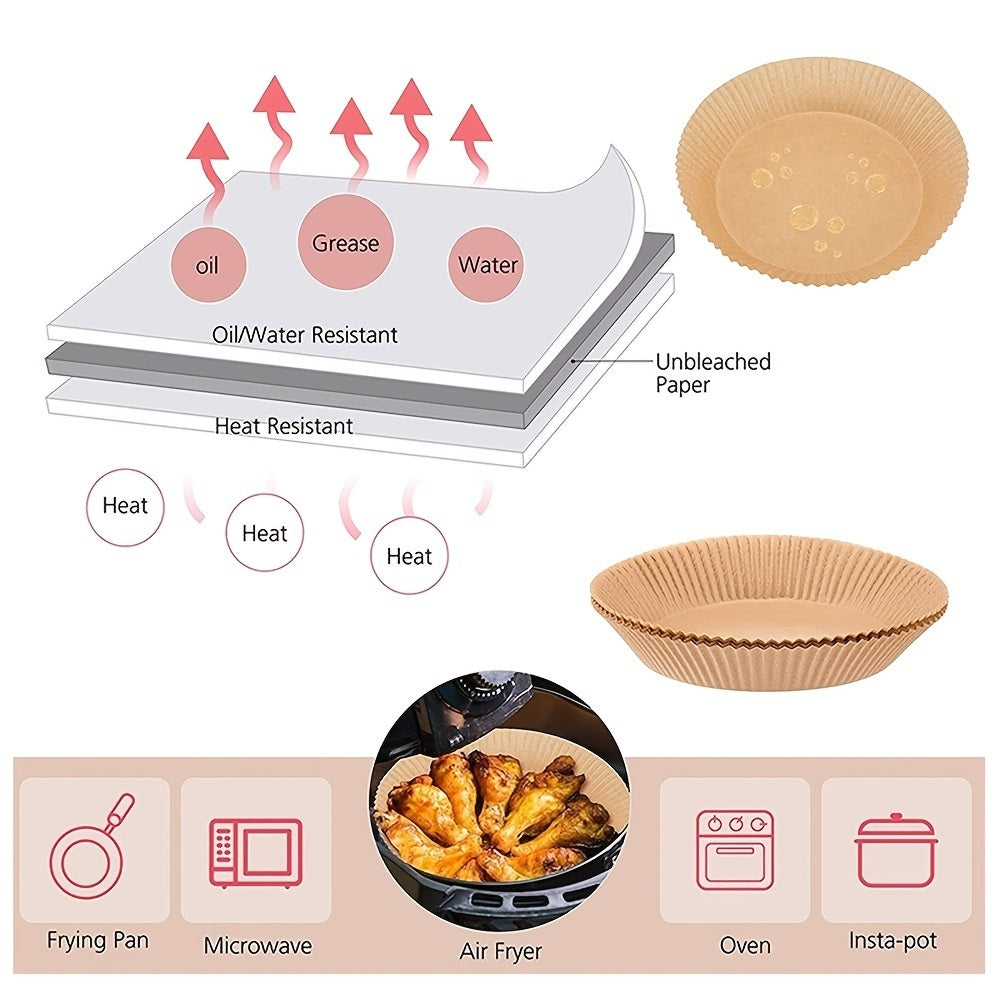 50pcs Air Fryer Disposable Paper Liner; Parchment Paper; Non-stick Disposable Air Fryer Liners; Baking Paper; Oil-proof; Water-proof; Parchment For Baking Roasting Microwave