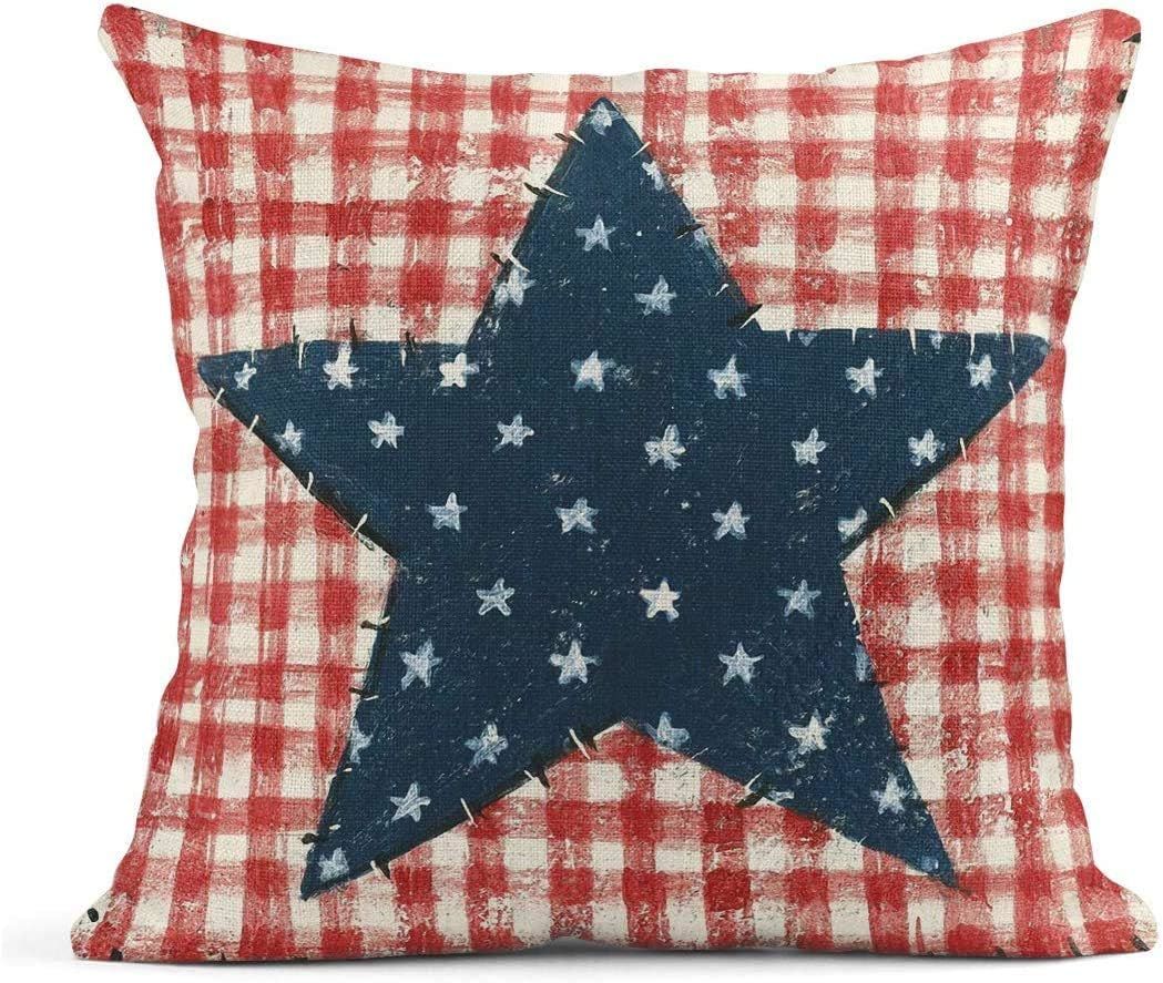 Set of 4 Linen Throw Pillow Covers Day 4Th of July Independence Decorative Pillow Cases