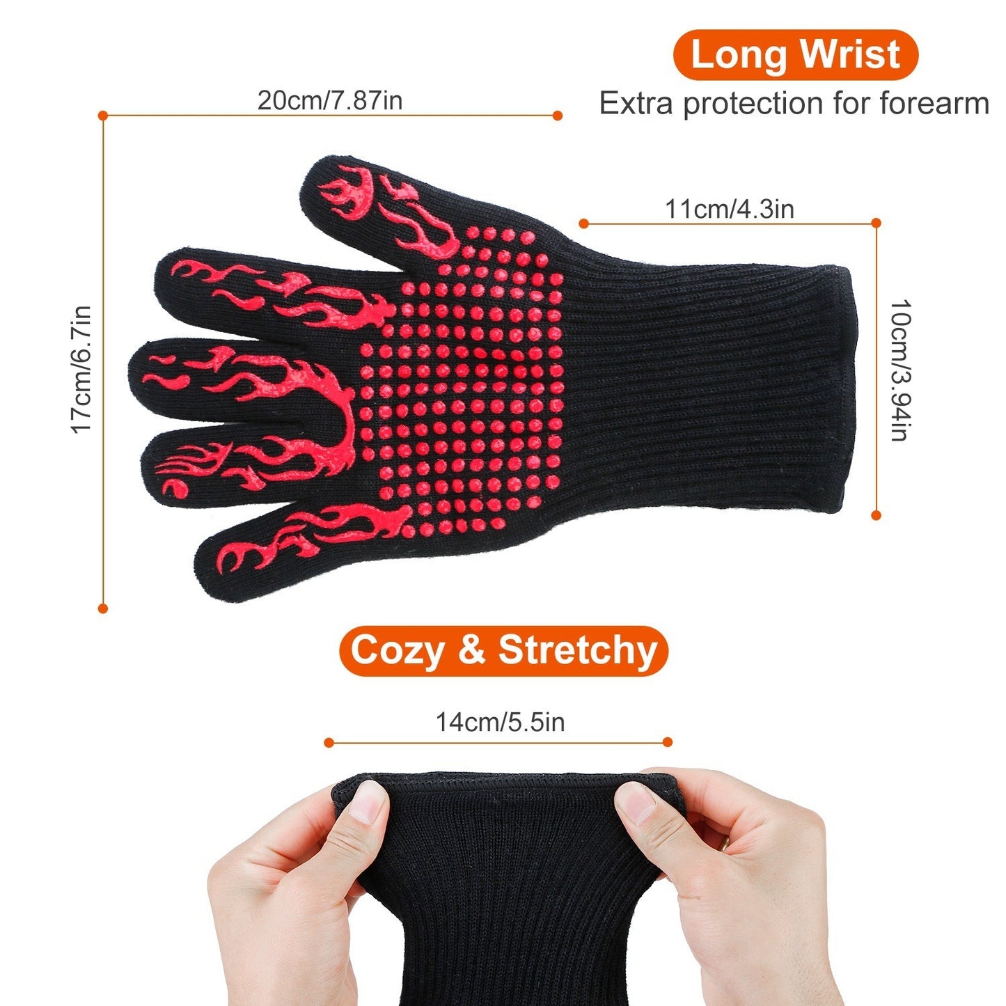 BBQ Gloves 1472°F Heat Resistant Grill Gloves Anti-slip Carbon Fiber BBQ Gloves