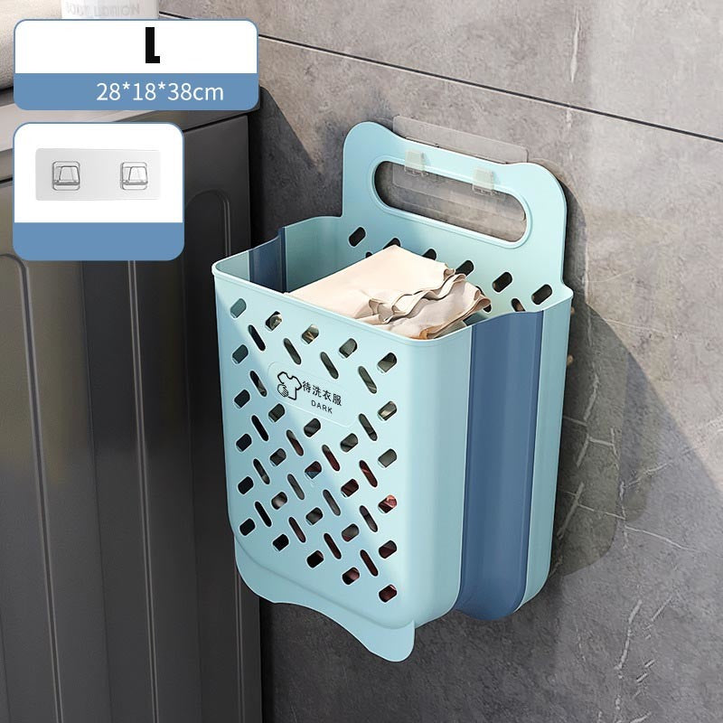 Plastic Collapsible Hanging Laundry Basket with Carry Handle, Space-Saving Wall Hanging Laundry Basket