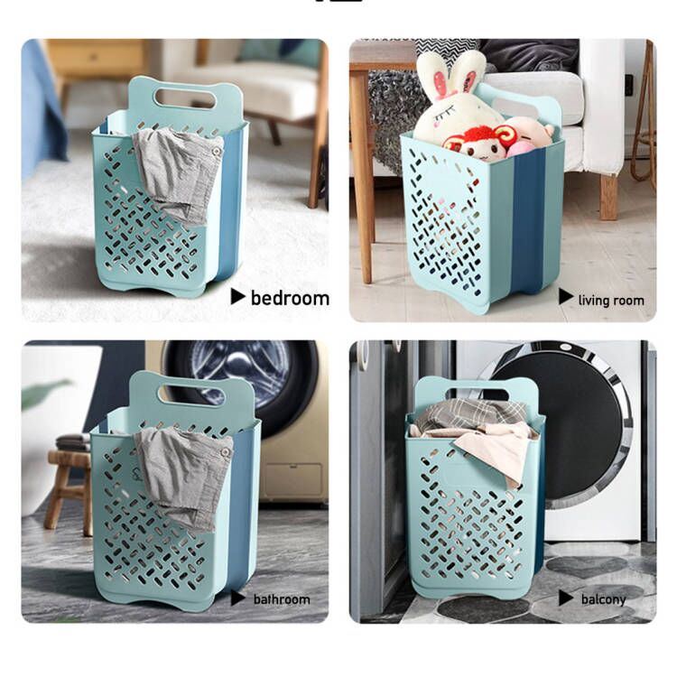 Plastic Collapsible Hanging Laundry Basket with Carry Handle, Space-Saving Wall Hanging Laundry Basket