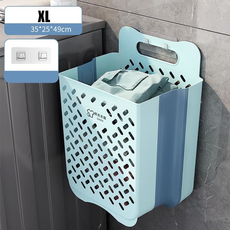 Plastic Collapsible Hanging Laundry Basket with Carry Handle, Space-Saving Wall Hanging Laundry Basket