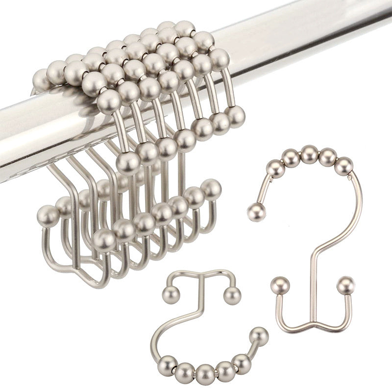 Double Shower Curtain Hooks Stainless Steel Rolling Shower Rings for Curtain Rod, Set of 12Pcs