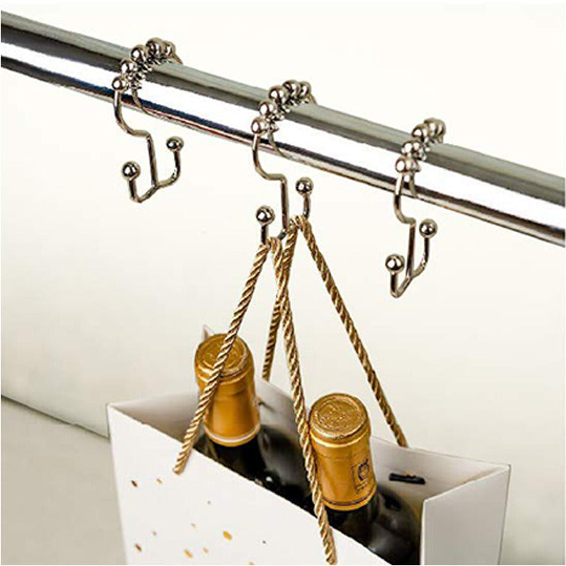 Double Shower Curtain Hooks Stainless Steel Rolling Shower Rings for Curtain Rod, Set of 12Pcs