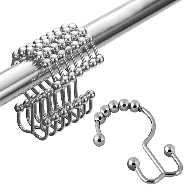 Double Shower Curtain Hooks Stainless Steel Rolling Shower Rings for Curtain Rod, Set of 12Pcs