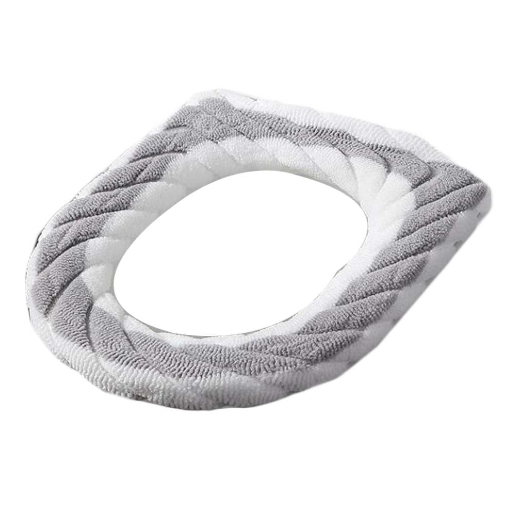 2 Pcs Grey White Knit Toilet Seat Cover Pads Winter Stretchable Toilet Seat Cushion Mat Toilet Seat Warmer