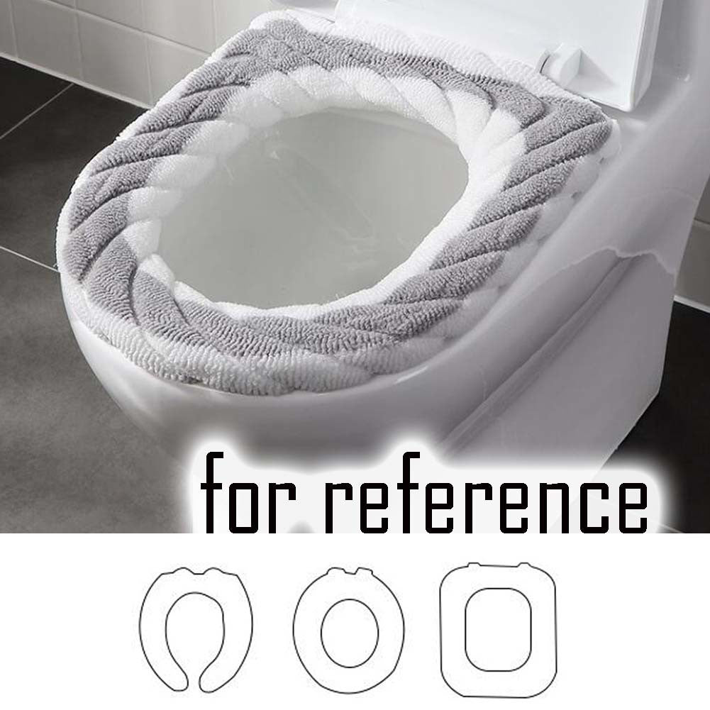 2 Pcs Grey White Knit Toilet Seat Cover Pads Winter Stretchable Toilet Seat Cushion Mat Toilet Seat Warmer