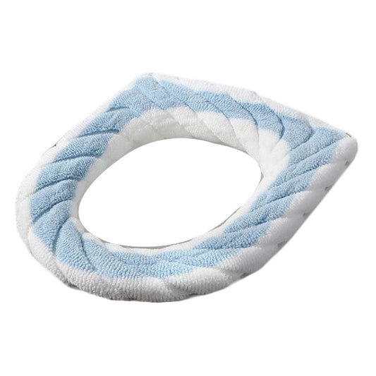 2 Pcs Blue White Knit Toilet Seat Cover Pads Winter Stretchable Toilet Seat Cushion Mat Toilet Seat Warmer