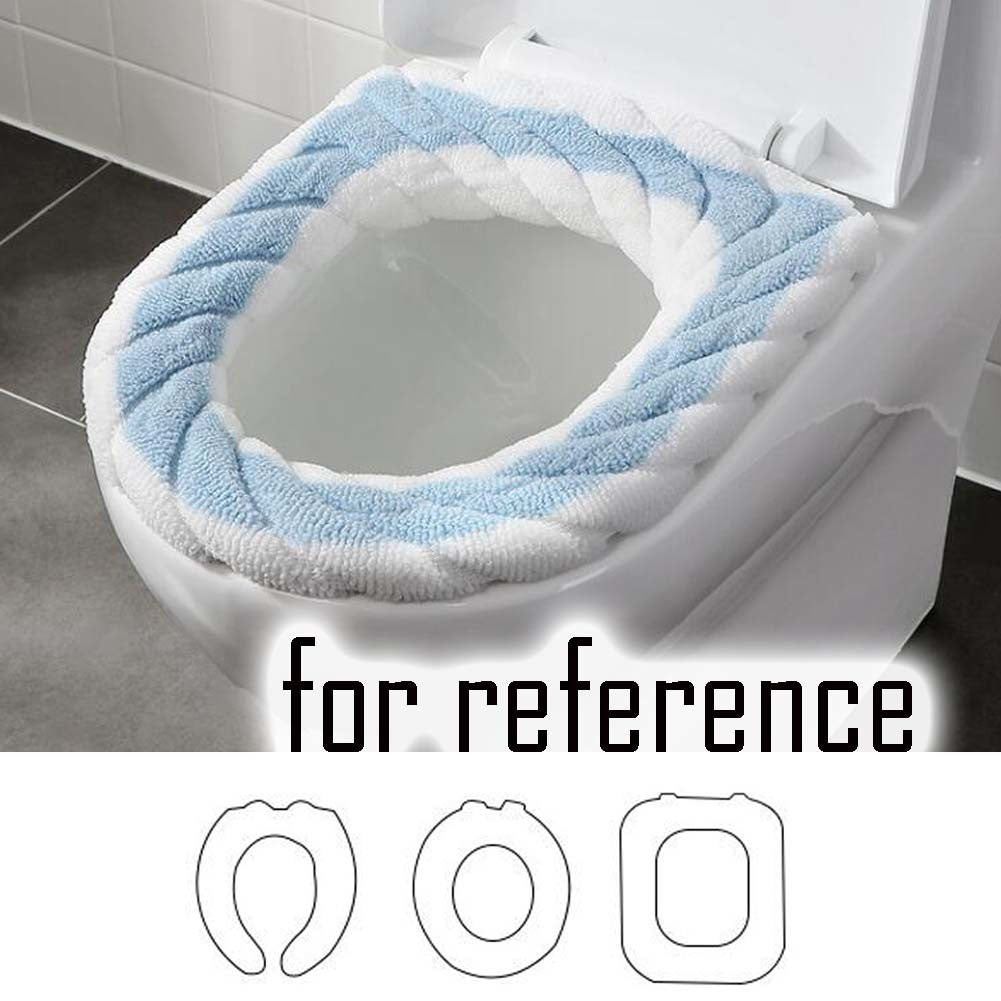 2 Pcs Blue White Knit Toilet Seat Cover Pads Winter Stretchable Toilet Seat Cushion Mat Toilet Seat Warmer