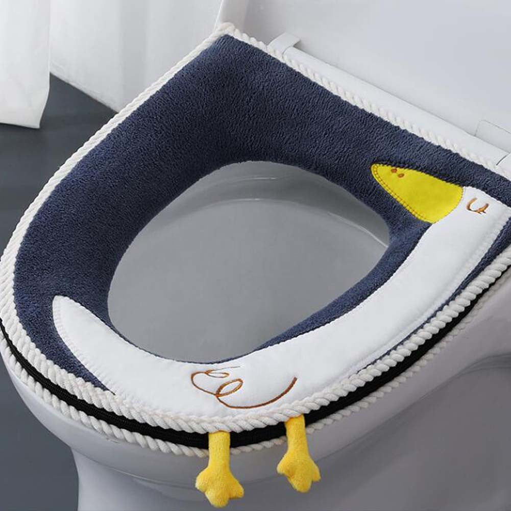 Winter Plush Zipper Toilet Seat Cover Pad Cute Duck Toilet Seat Cushion Mat Toilet Seat Warmer, Blue