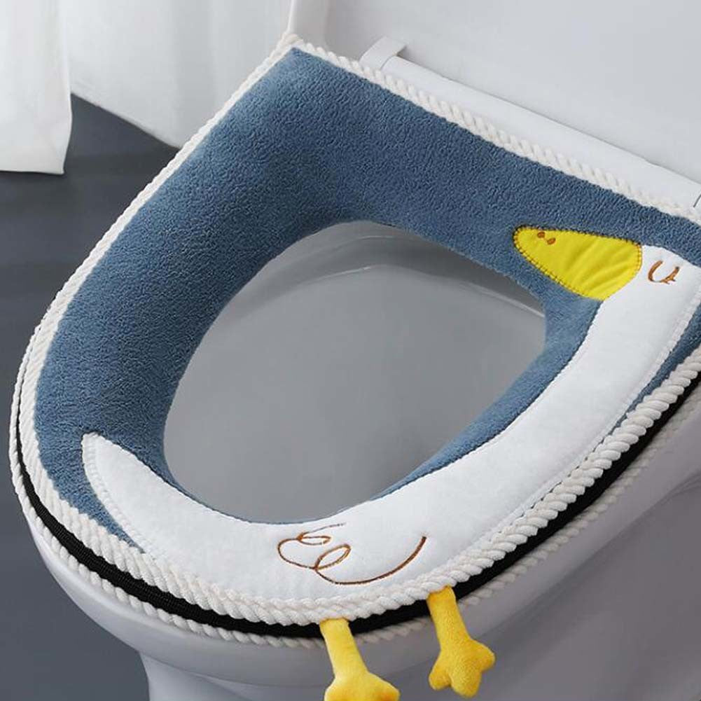 Blue Cute Duck Toilet Seat Cushion Mat Winter Plush Zipper Toilet Seat Cover Pad Toilet Seat Warmer