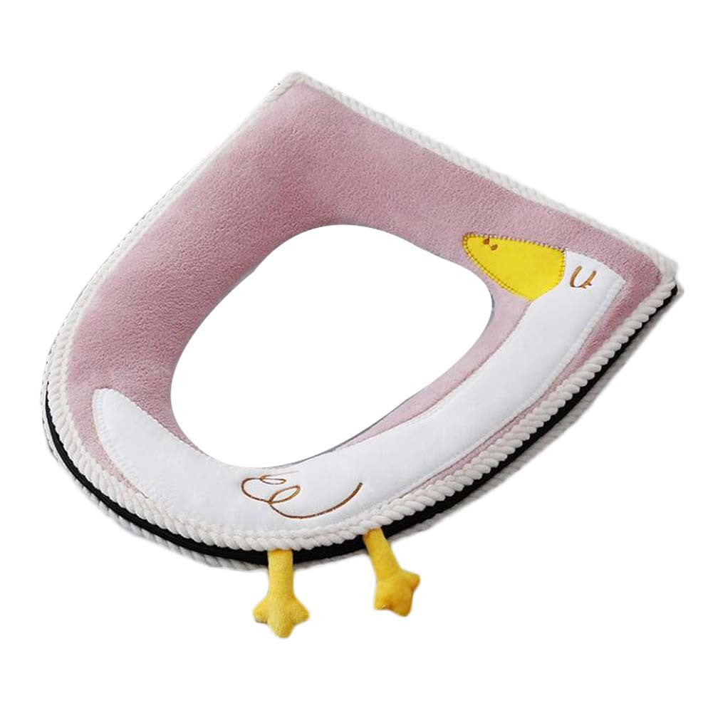 Pink Lovely Duck Toilet Seat Cushion Mat Winter Plush Zipper Toilet Seat Cover Pad Toilet Seat Warmer