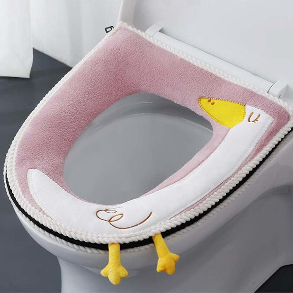 Pink Lovely Duck Toilet Seat Cushion Mat Winter Plush Zipper Toilet Seat Cover Pad Toilet Seat Warmer