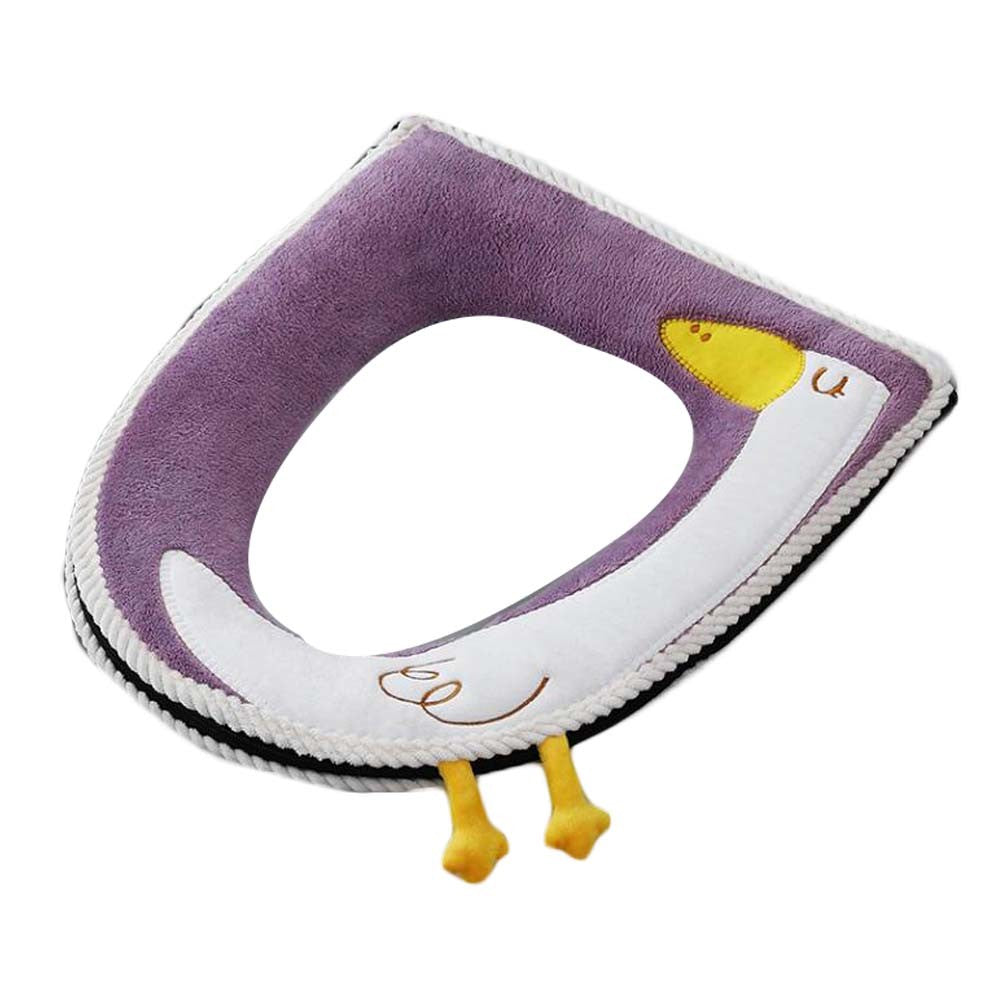 Purple Duck Toilet Seat Cushion Mat Winter Plush Zipper Toilet Seat Cover Pad Toilet Seat Warmer