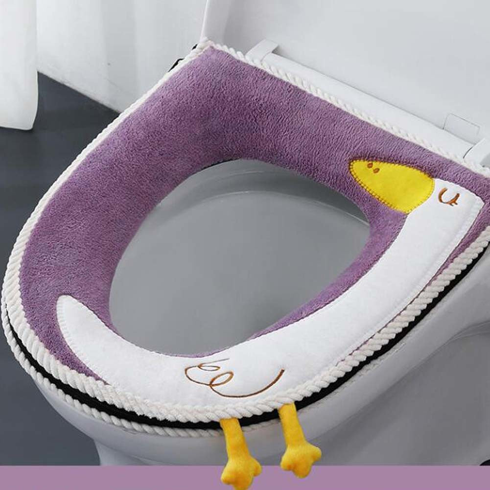 Purple Duck Toilet Seat Cushion Mat Winter Plush Zipper Toilet Seat Cover Pad Toilet Seat Warmer