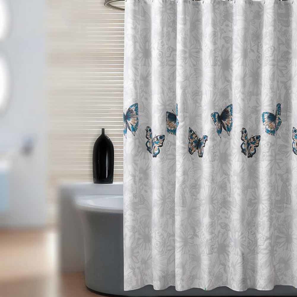 Butterfly Shower Curtain Grey Bath Curtains Polyester Waterproof, 180x180 cm