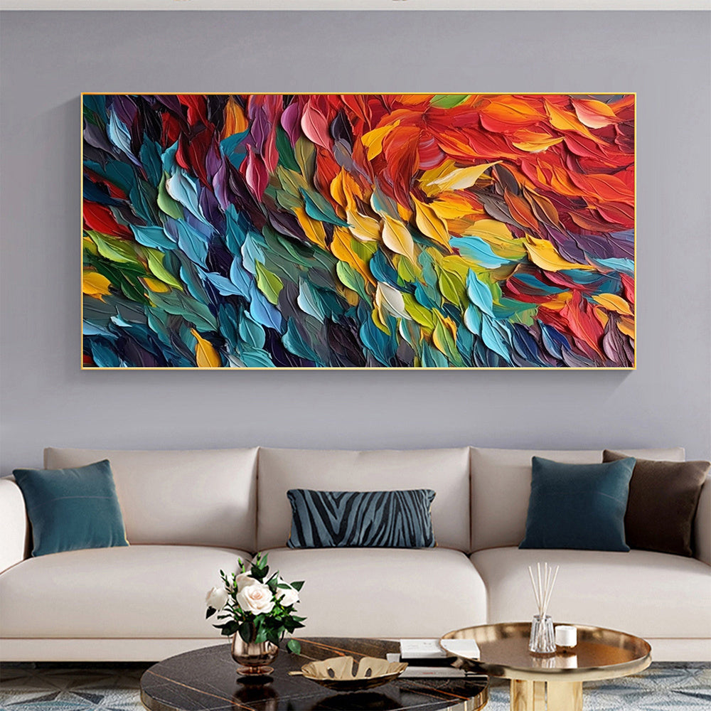 Handmade Oil Painting Original Colorful Feathers Oil Painting On Canvas Large Wall Art Abstract Colorful Painting Custom Painting Living room Home Wall Decorative Painting