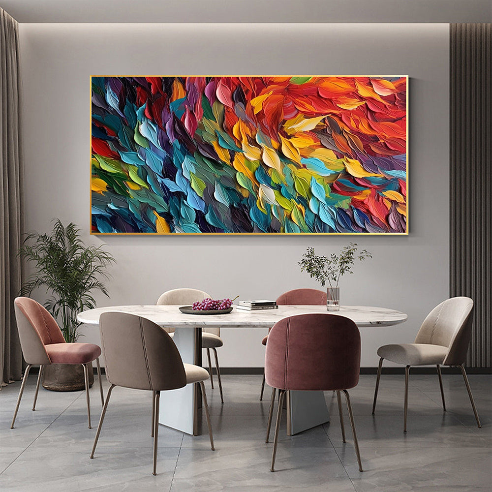 Handmade Oil Painting Original Colorful Feathers Oil Painting On Canvas Large Wall Art Abstract Colorful Painting Custom Painting Living room Home Wall Decorative Painting