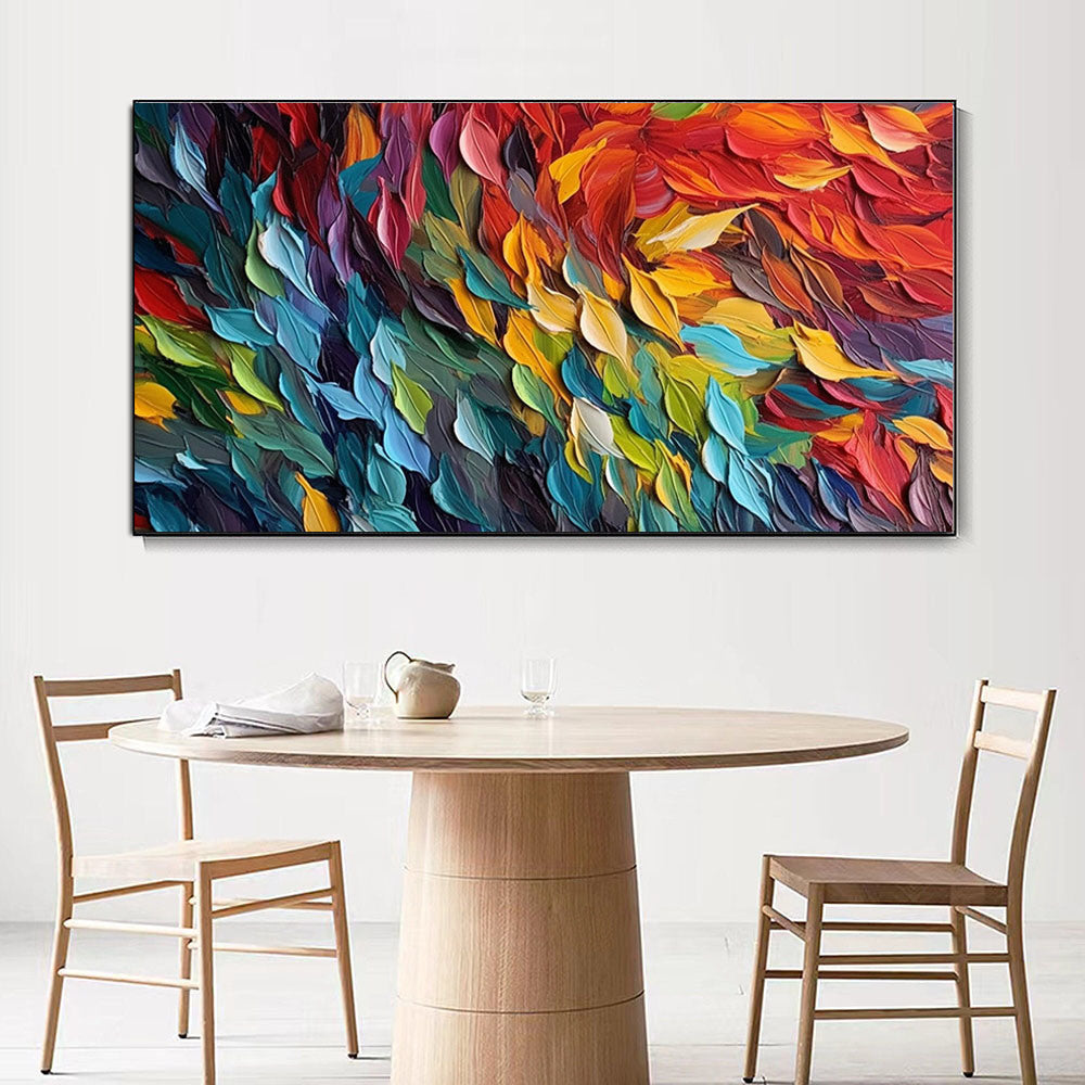 Handmade Oil Painting Original Colorful Feathers Oil Painting On Canvas Large Wall Art Abstract Colorful Painting Custom Painting Living room Home Wall Decorative Painting