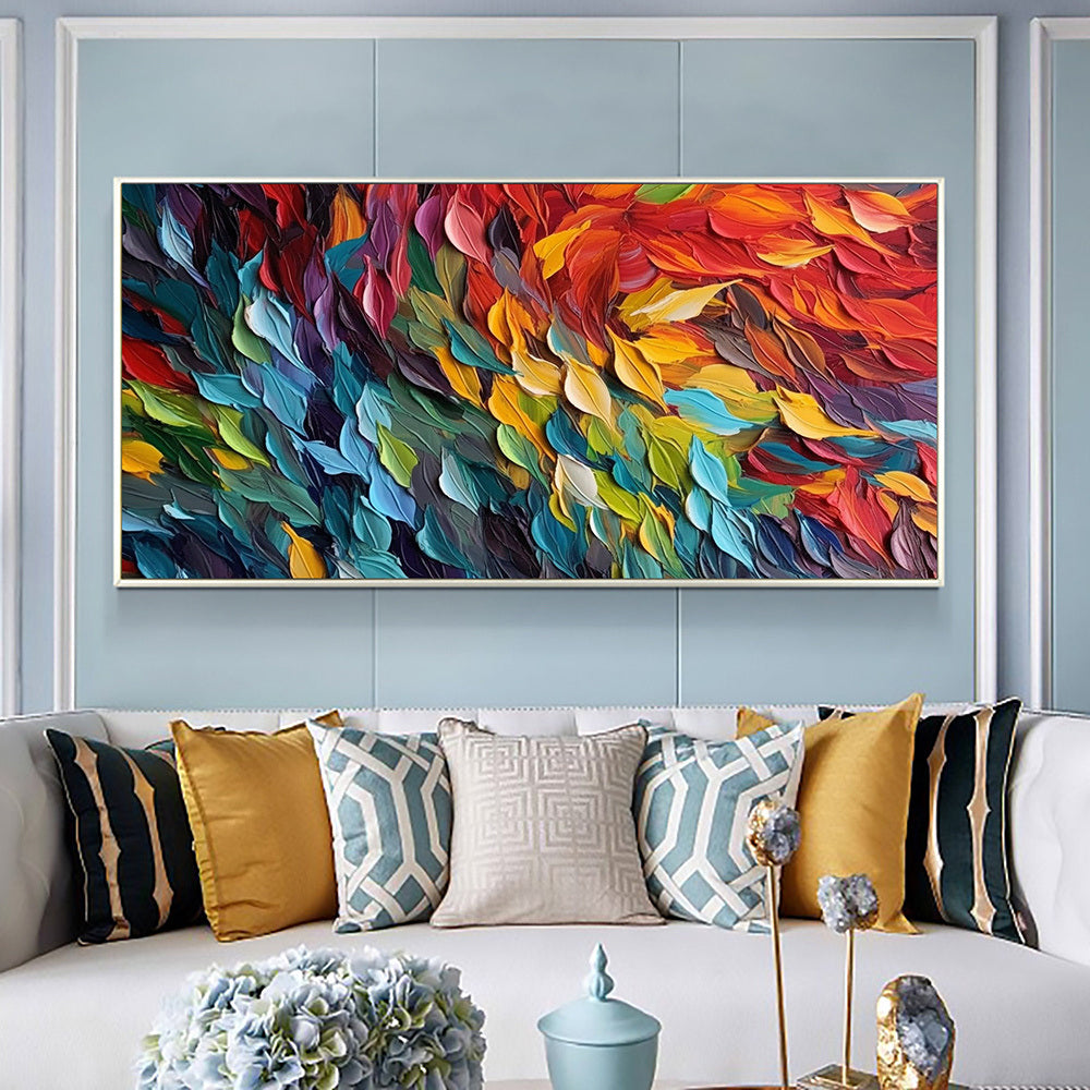 Handmade Oil Painting Original Colorful Feathers Oil Painting On Canvas Large Wall Art Abstract Colorful Painting Custom Painting Living room Home Wall Decorative Painting