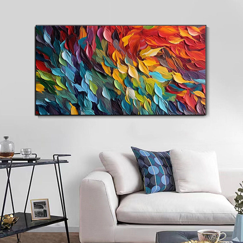 Handmade Oil Painting Original Colorful Feathers Oil Painting On Canvas Large Wall Art Abstract Colorful Painting Custom Painting Living room Home Wall Decorative Painting