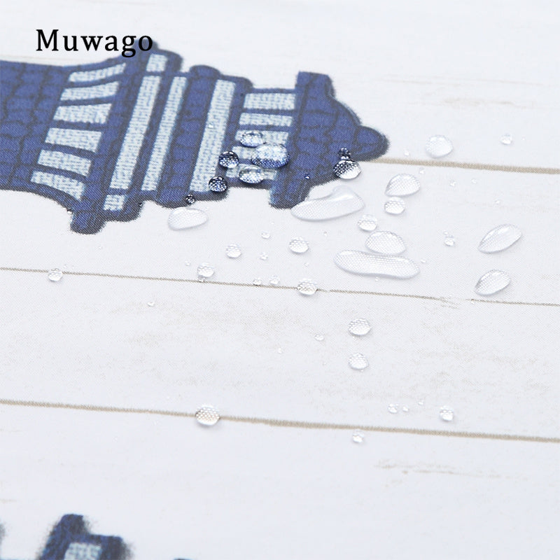 Muwago Luxury Lighthouse Pattern Shower Curtain Stain Resistant Perforation-Free Mildew-Proofing Durable For Bathroom Decoration