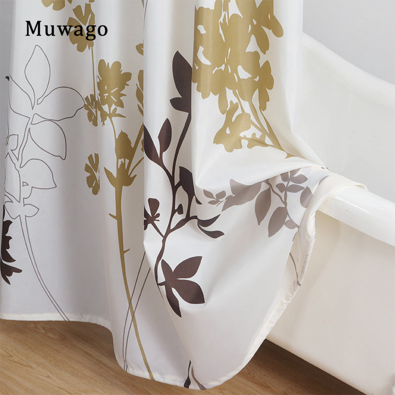 Muwago Silhouette Flower Shower Curtains Polyester Fabric Plants Brown Beige Leaves Waterproof Mildew Floral Bathroom Curtains