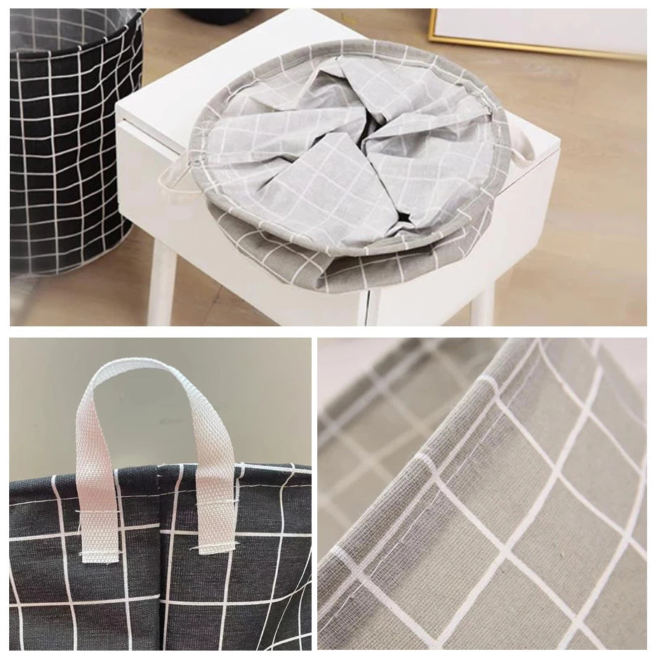 Dirty Laundry Basket Cotton Linen Foldable Round Waterproof Organizer Bucket Clothes Toys Large Capacity Home Storage Basket