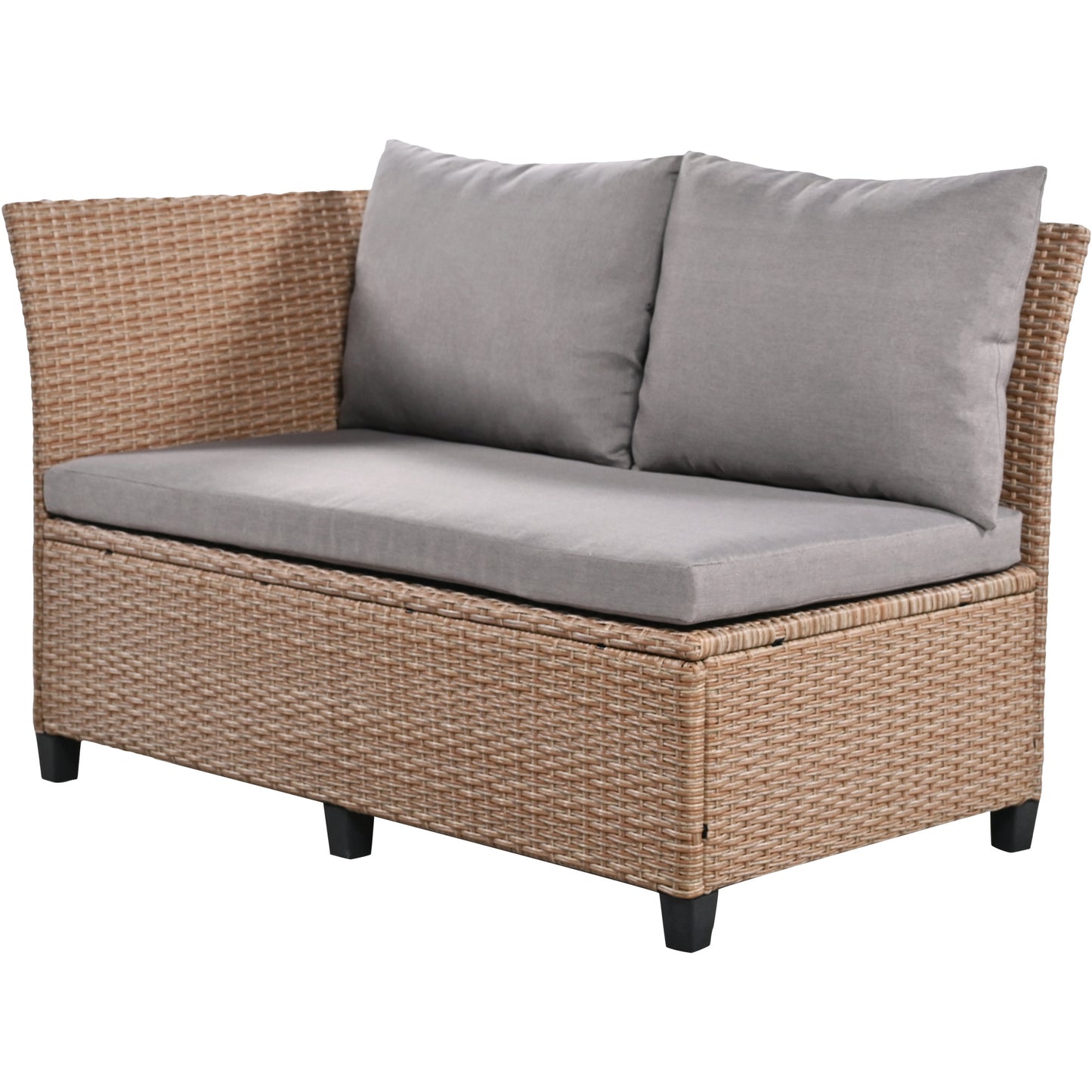 5-Piece Outdoor Patio Rattan Sofa Set; Sectional PE Wicker L-Shaped Garden Furniture Set with 2 Extendable Side Tables; Dining Table and Washable Covers for Backyard; Poolside; Indoor; Brown