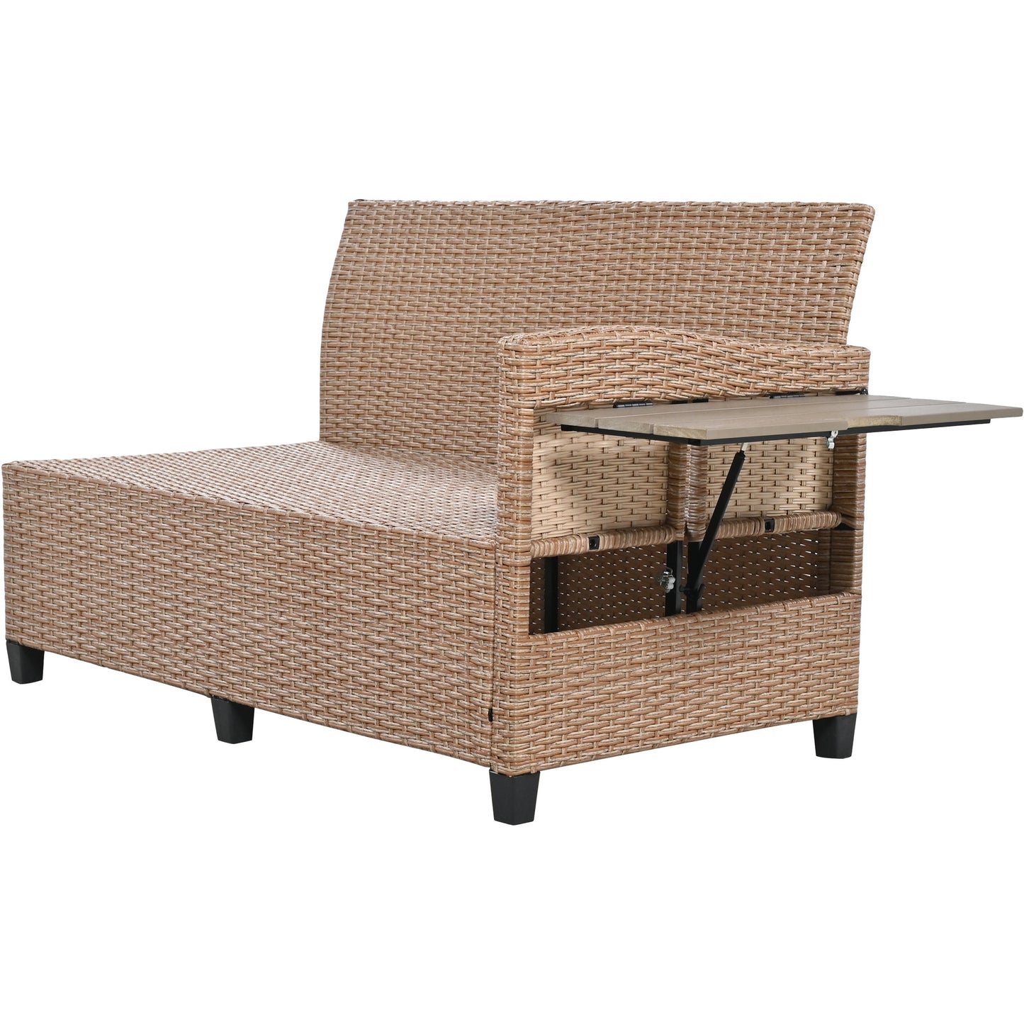 5-Piece Outdoor Patio Rattan Sofa Set; Sectional PE Wicker L-Shaped Garden Furniture Set with 2 Extendable Side Tables; Dining Table and Washable Covers for Backyard; Poolside; Indoor; Brown