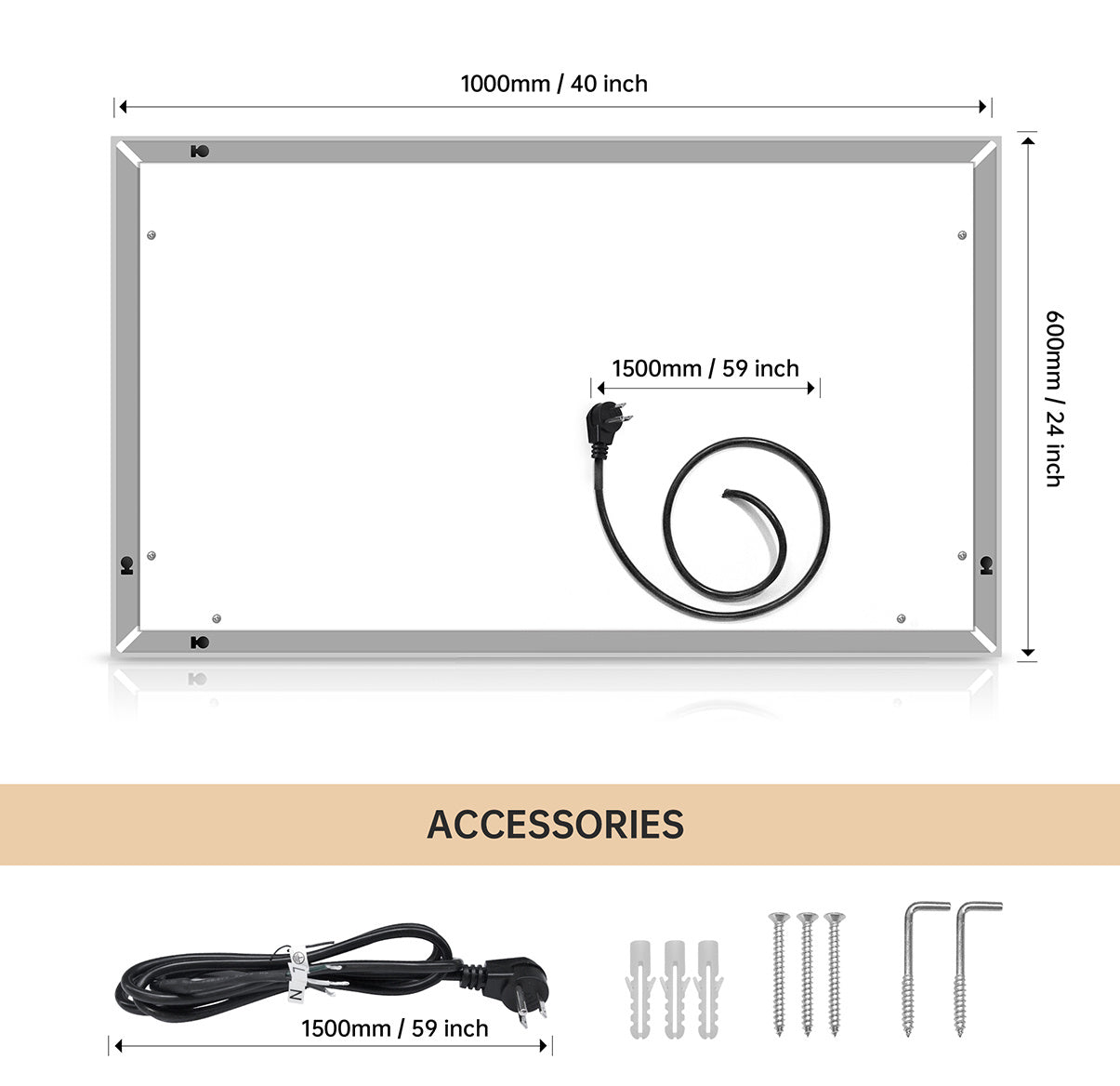 40*24 LED Lighted Bathroom Wall Mounted Mirror with High Lumen+Anti-Fog Separately Control+Dimmer Function