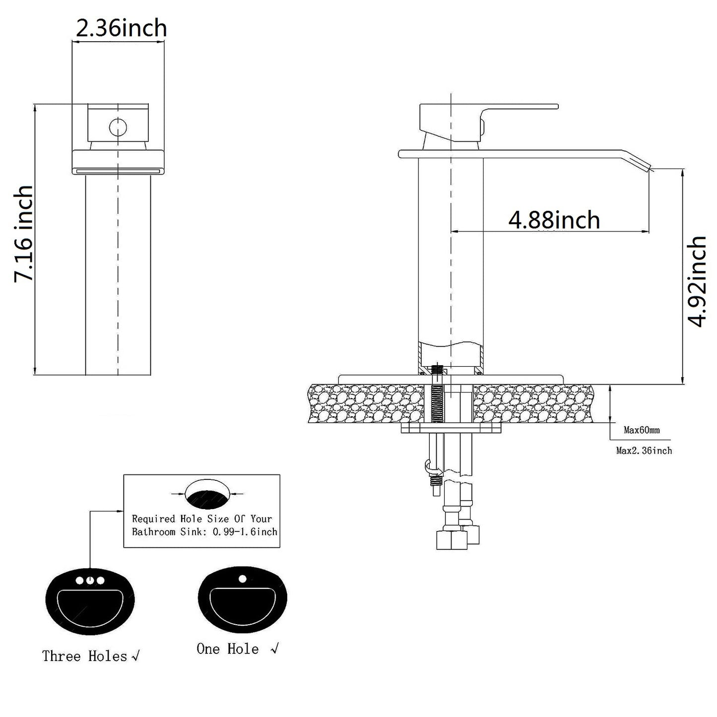 Waterfall Spout Bathroom Faucet; Single Handle Bathroom Vanity Sink Faucet