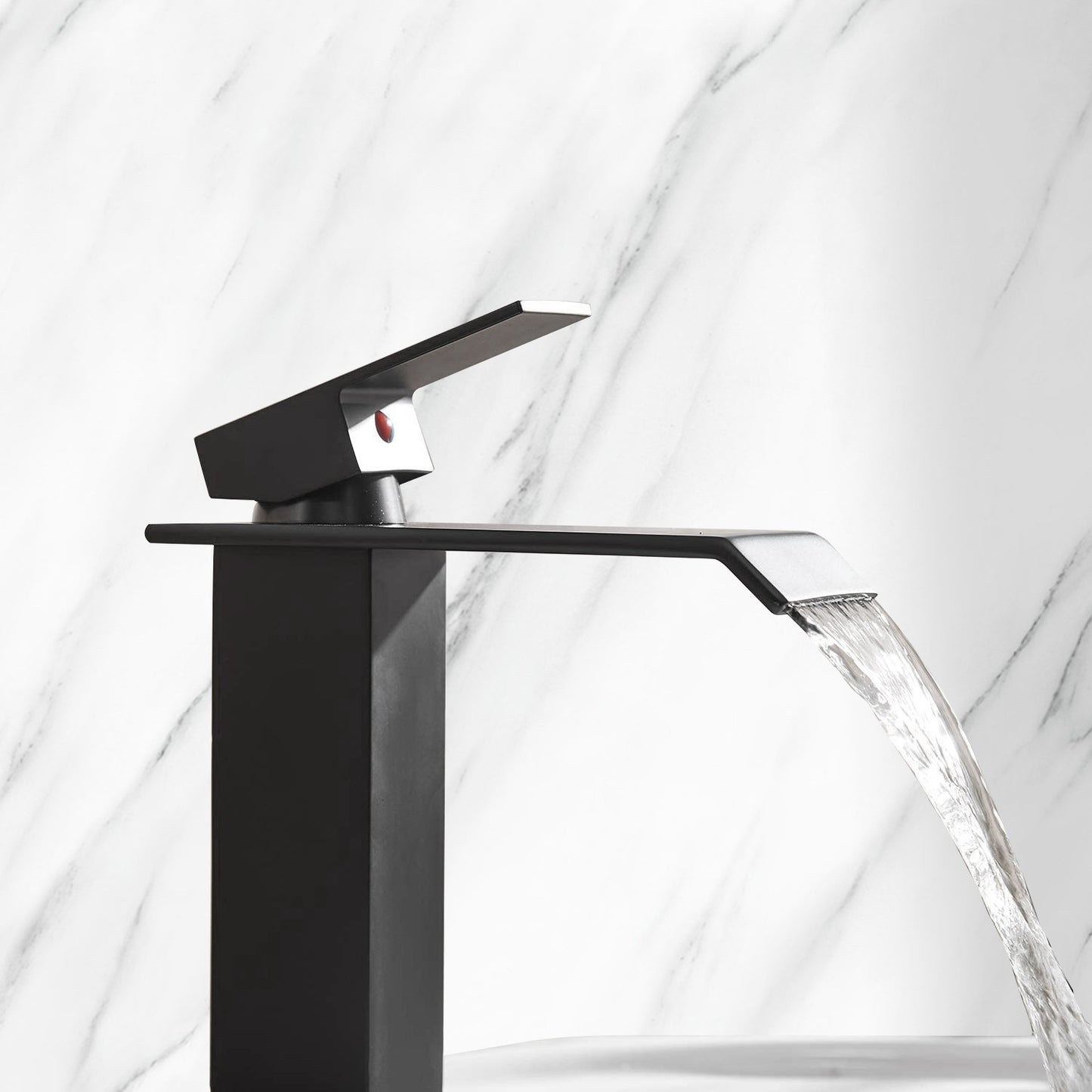 Waterfall Spout Bathroom Faucet; Single Handle Bathroom Vanity Sink Faucet