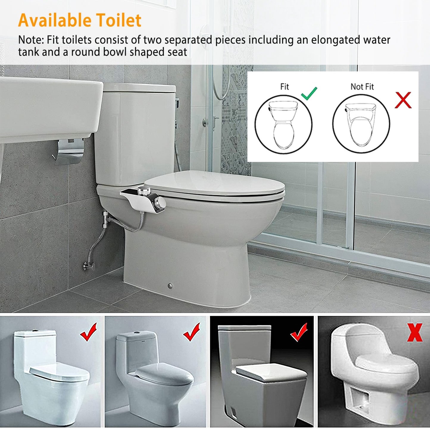 Bidet Attachment Non-Electric Fresh Water Bidet Sprayer Toilet Seat Attachment with Self Cleaning Dual Nozzles Cold Warm Water Temperature Pressure Controls