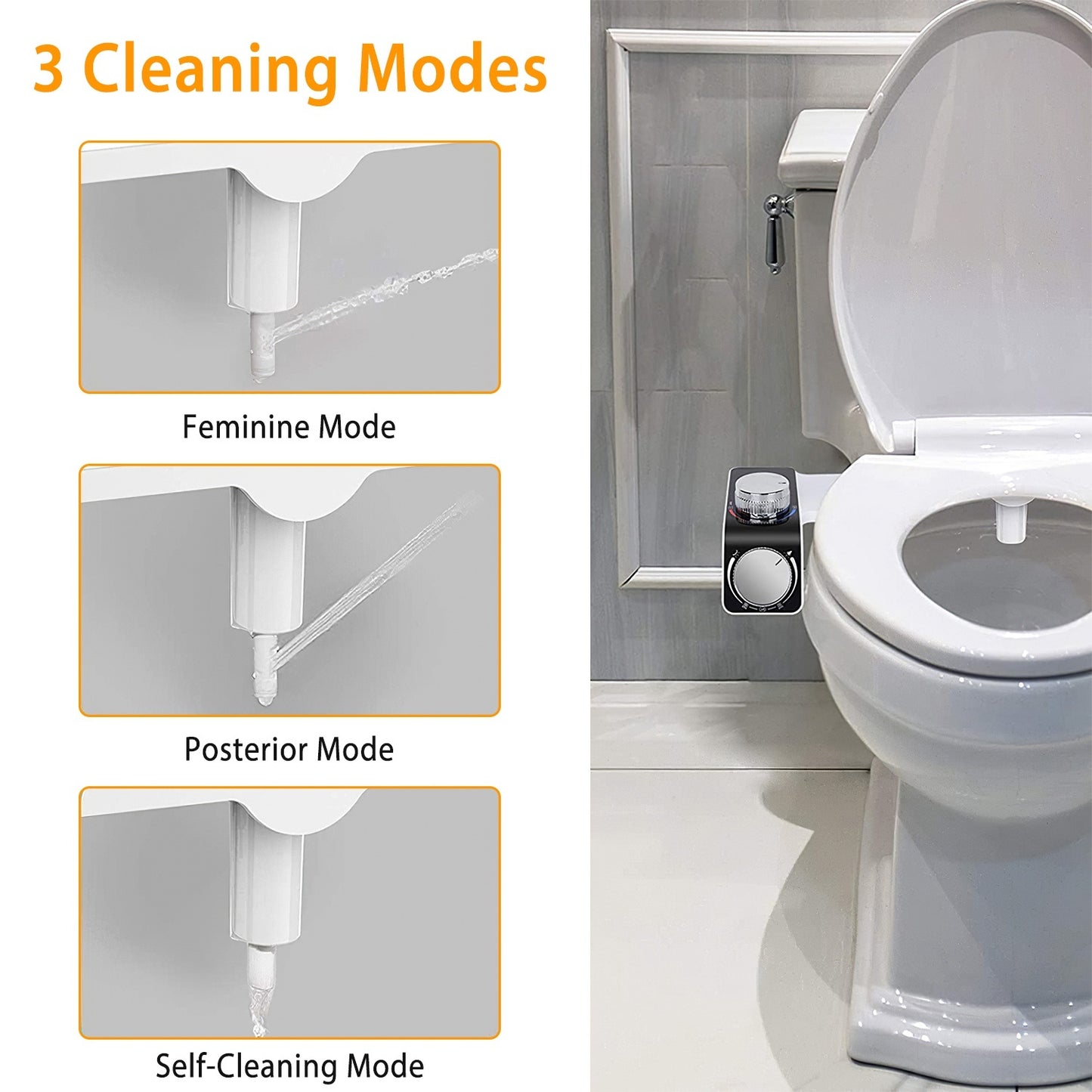 Bidet Attachment Non-Electric Fresh Water Bidet Sprayer Toilet Seat Attachment with Self Cleaning Dual Nozzles Cold Warm Water Temperature Pressure Controls