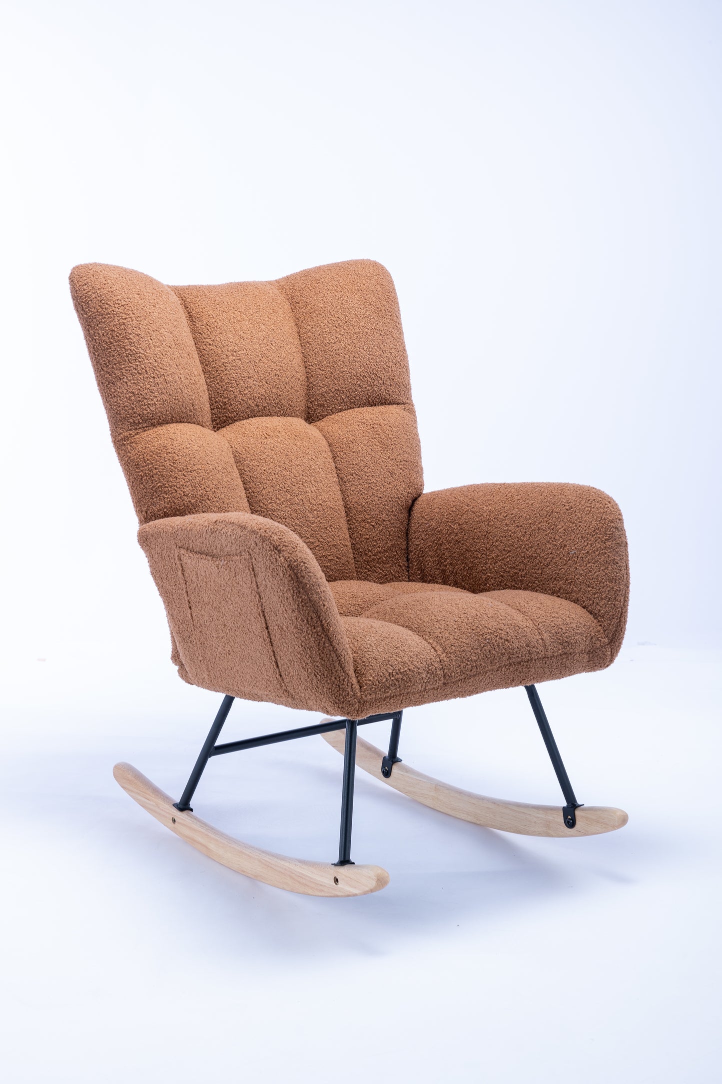 Rocking Chair, Soft Teddy Velvet Fabric Rocking Chair for Nursery, Comfy Wingback Glider Rocker with Safe Solid Wood Base for Living Room Bedroom Balcony