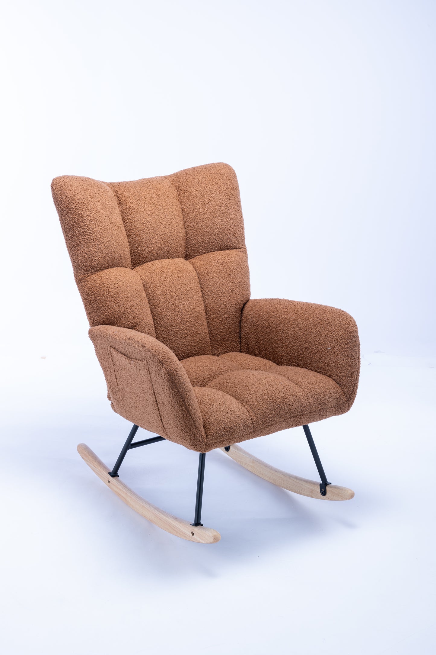 Rocking Chair, Soft Teddy Velvet Fabric Rocking Chair for Nursery, Comfy Wingback Glider Rocker with Safe Solid Wood Base for Living Room Bedroom Balcony