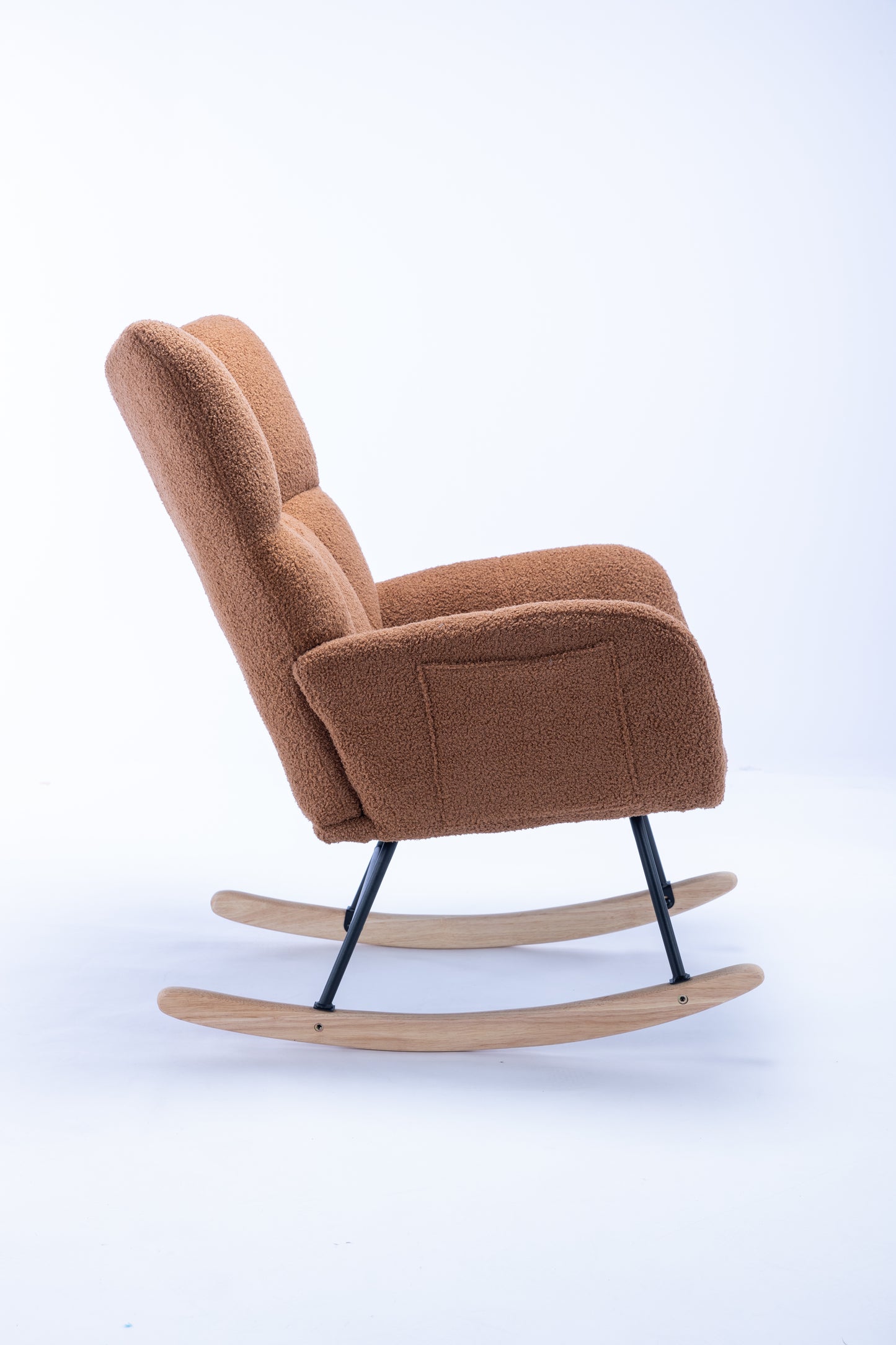 Rocking Chair, Soft Teddy Velvet Fabric Rocking Chair for Nursery, Comfy Wingback Glider Rocker with Safe Solid Wood Base for Living Room Bedroom Balcony