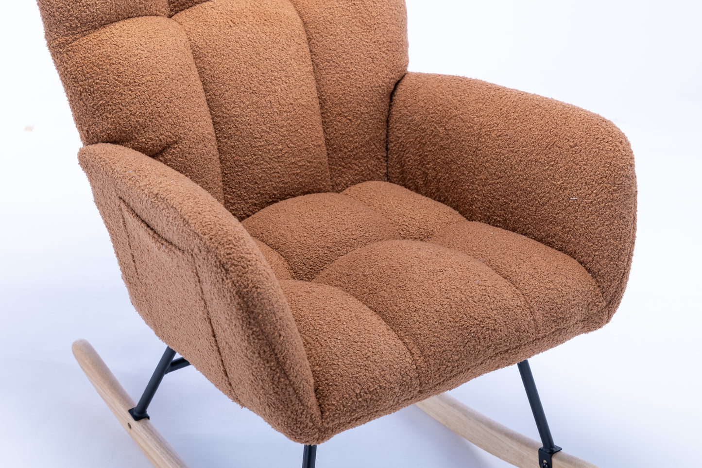 Rocking Chair, Soft Teddy Velvet Fabric Rocking Chair for Nursery, Comfy Wingback Glider Rocker with Safe Solid Wood Base for Living Room Bedroom Balcony