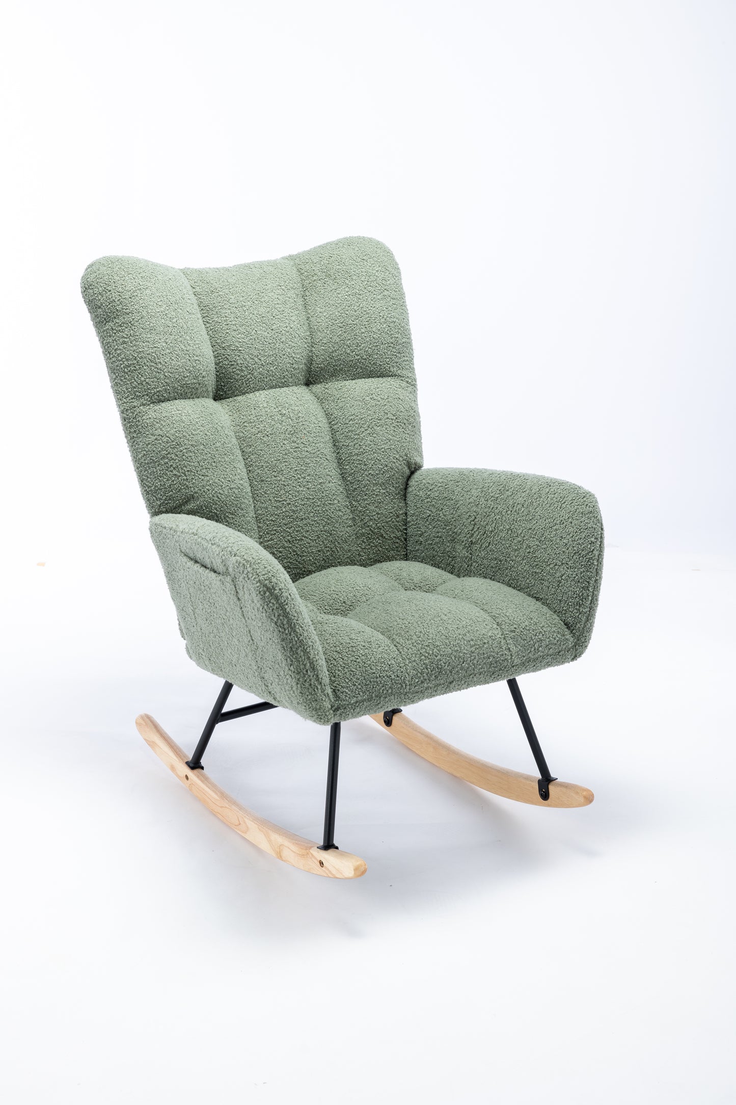 Rocking Chair, Soft Teddy Velvet Fabric Rocking Chair for Nursery, Comfy Wingback Glider Rocker with Safe Solid Wood Base for Living Room Bedroom Balcony