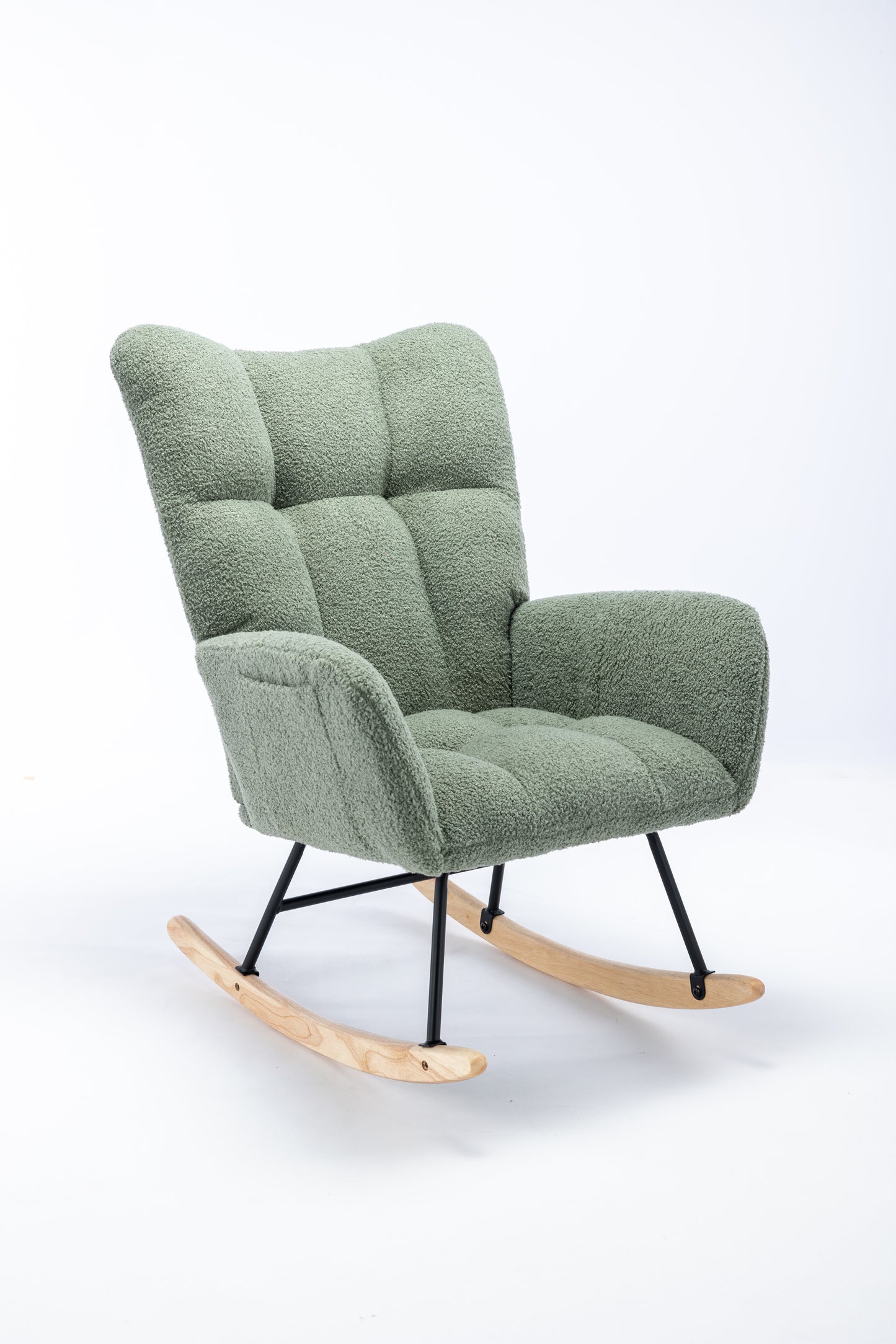 Rocking Chair, Soft Teddy Velvet Fabric Rocking Chair for Nursery, Comfy Wingback Glider Rocker with Safe Solid Wood Base for Living Room Bedroom Balcony