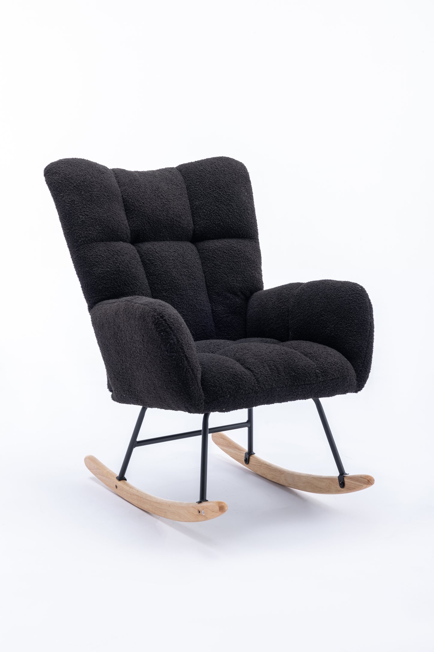 Rocking Chair, Soft Teddy Velvet Fabric Rocking Chair for Nursery, Comfy Wingback Glider Rocker with Safe Solid Wood Base for Living Room Bedroom Balcony