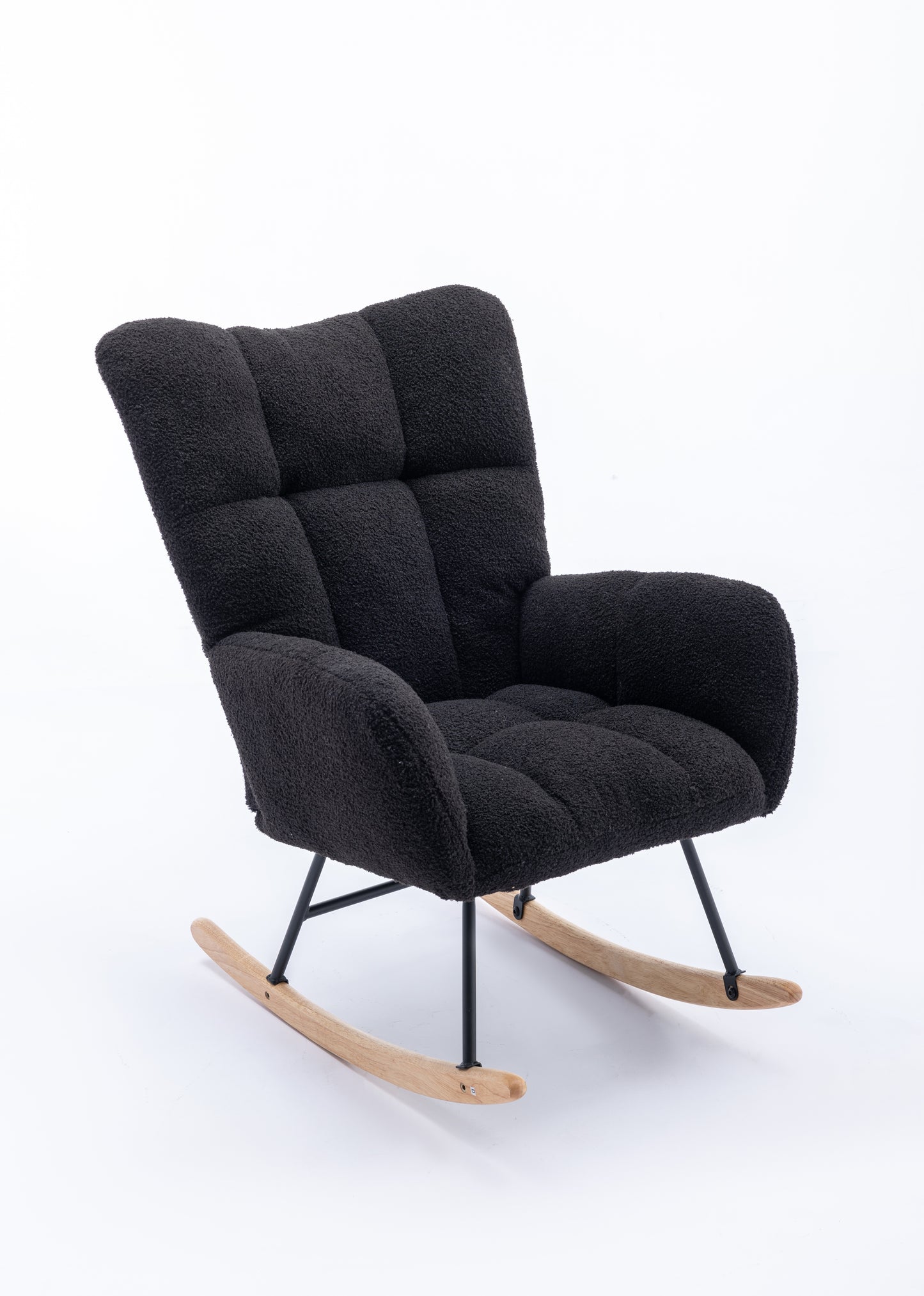 Rocking Chair, Soft Teddy Velvet Fabric Rocking Chair for Nursery, Comfy Wingback Glider Rocker with Safe Solid Wood Base for Living Room Bedroom Balcony